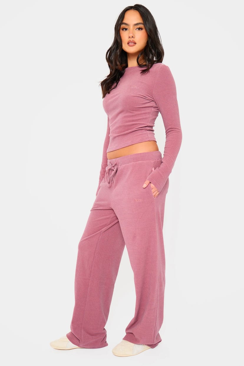Kaiia Kaiia Striped Fleece Drawstring Wide Leg Trousers Pink & Black - 1