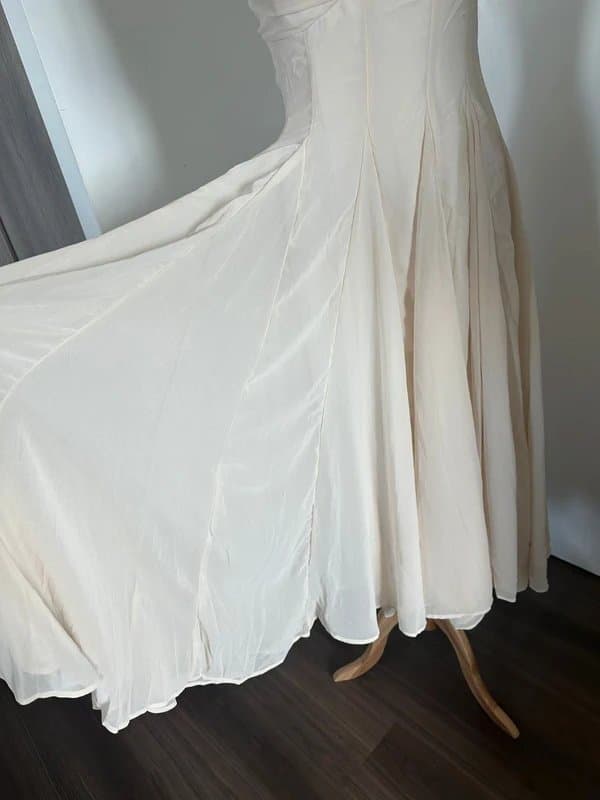 Shein Cream Chiffon Midi Dress Size S | Ruched Off-Shoulder Corset Style Prom Wedding Guest