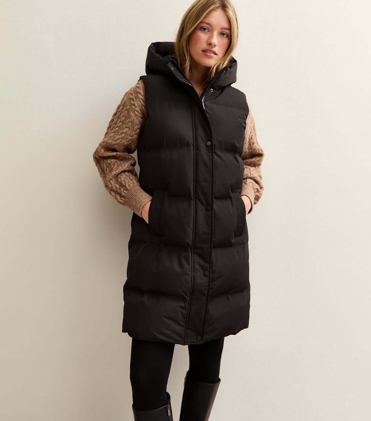 New Look Women's Black Padded Tiered Midi Gilet New Look