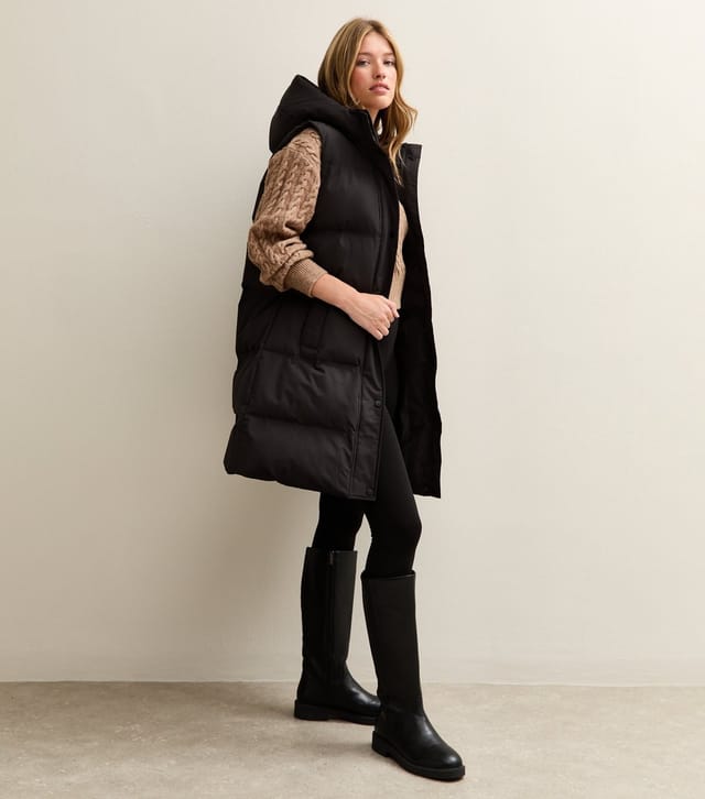 New Look Women's Black Padded Tiered Midi Gilet New Look - 3