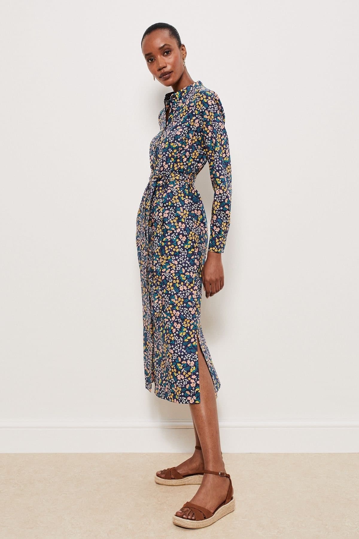 Hobbs London Hobbs London Women's Elmire Long Sleeve Tie Waist Shirt Dress in Navy