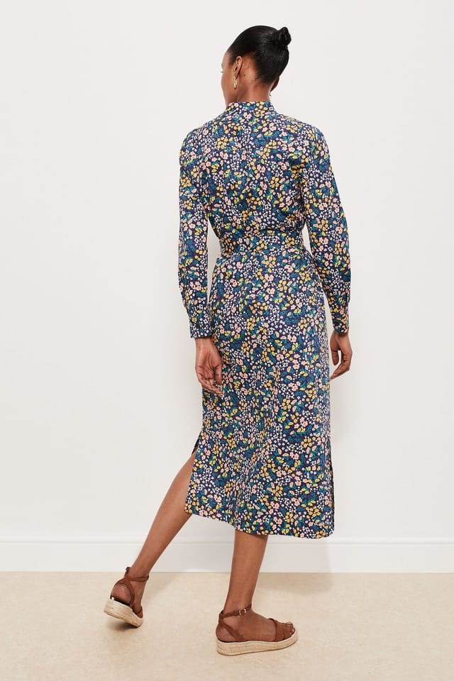 Hobbs London Hobbs London Women's Elmire Long Sleeve Tie Waist Shirt Dress in Navy - 3