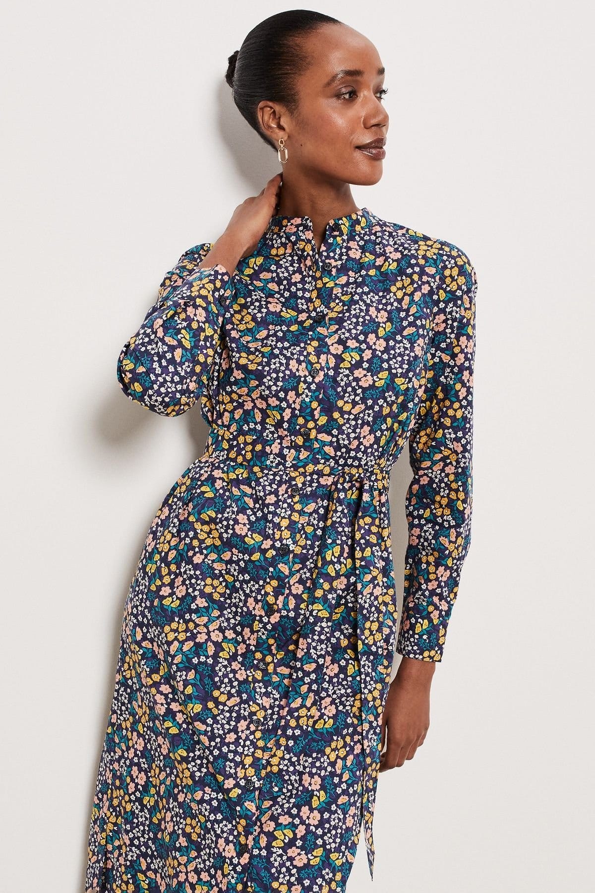 Hobbs London Hobbs London Women's Elmire Long Sleeve Tie Waist Shirt Dress in Navy - 4