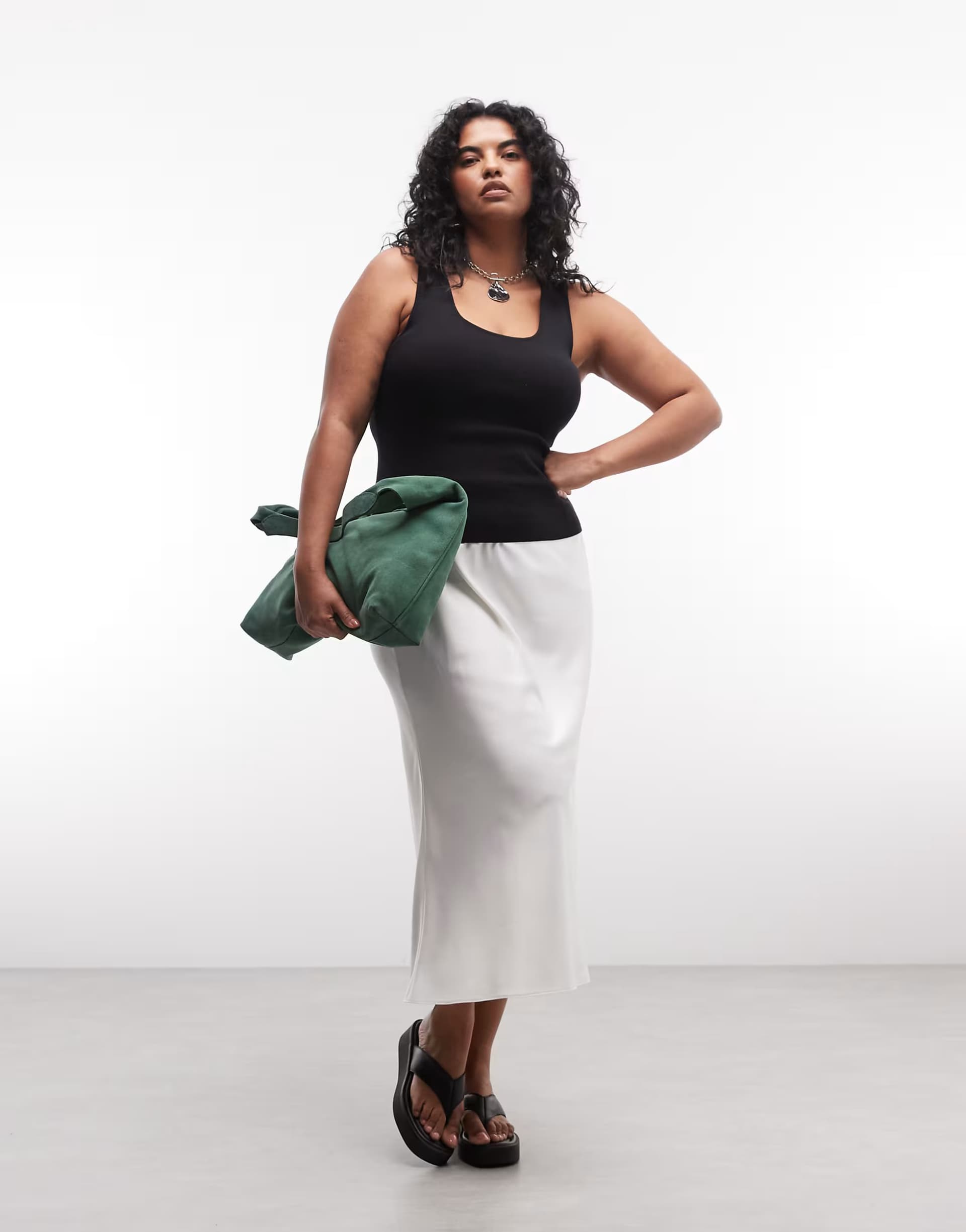ASOS ASOS DESIGN Curve satin bias midi skirt in winter white