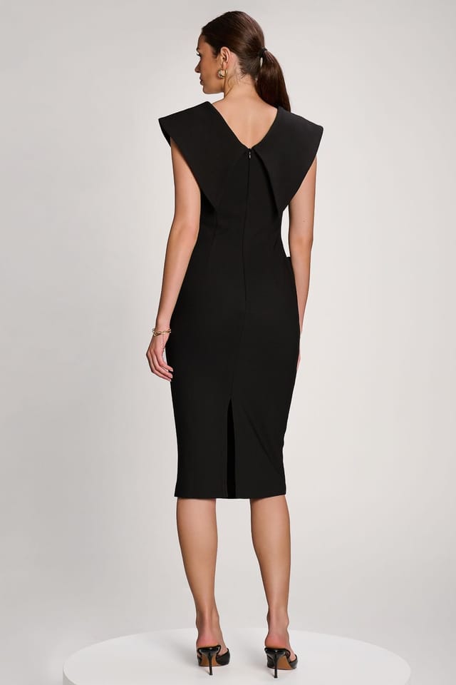 Jolie Moi Jolie Moi Women's Statement Collar Hourglass Midi Dress in Black - 2