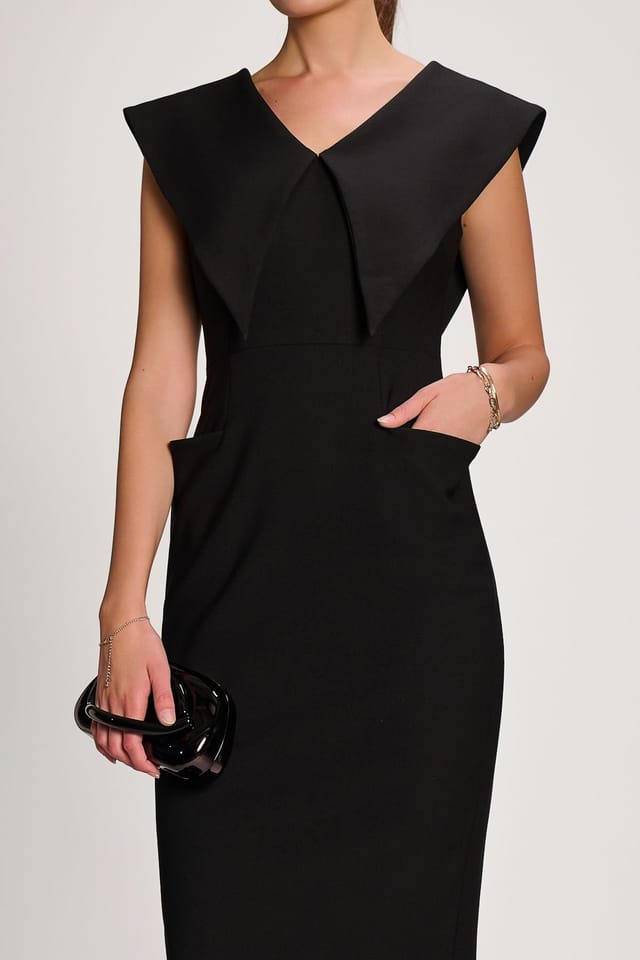 Jolie Moi Jolie Moi Women's Statement Collar Hourglass Midi Dress in Black - 3