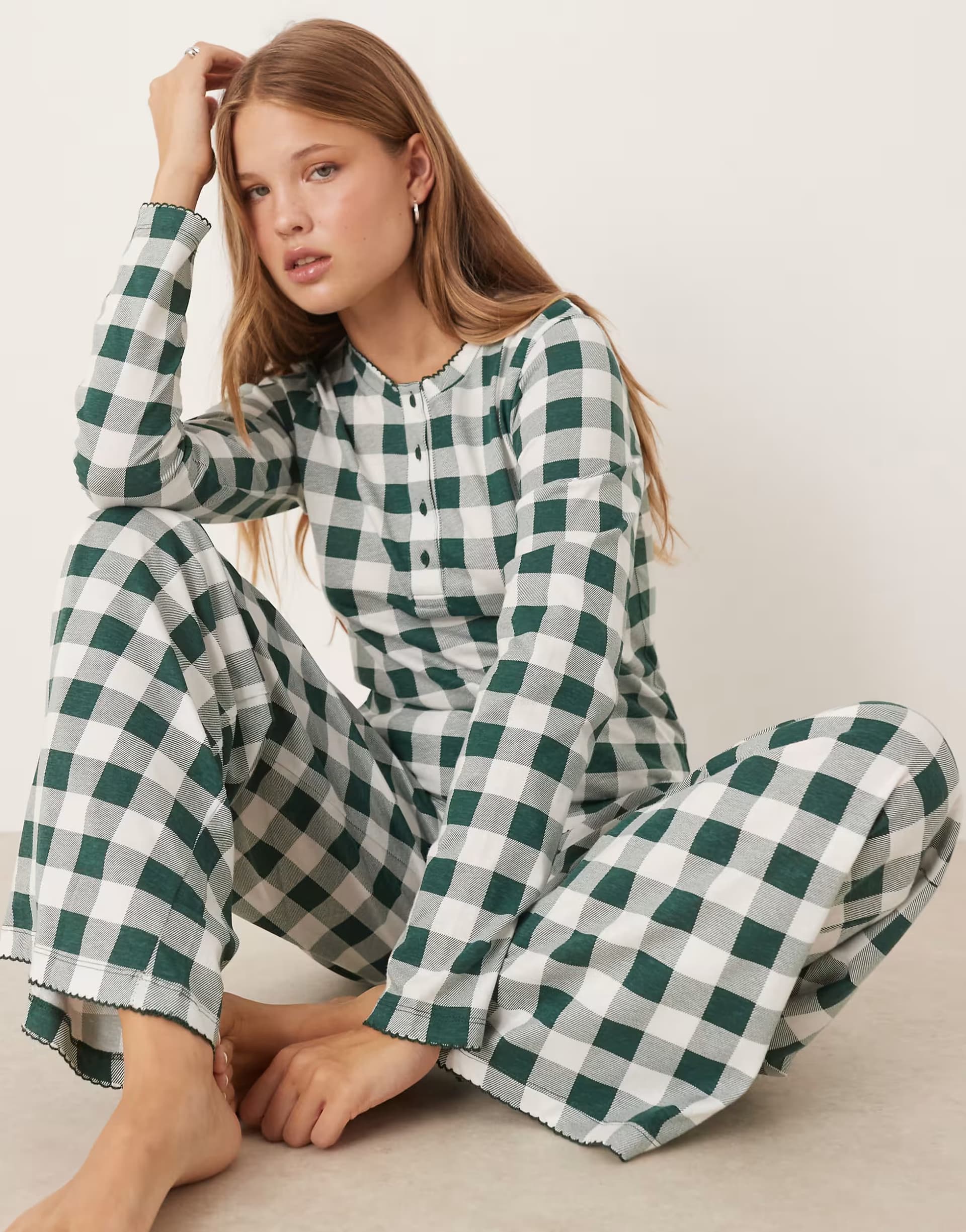 ASOS ASOS DESIGN mix & match pyjama henley tee in green check print
