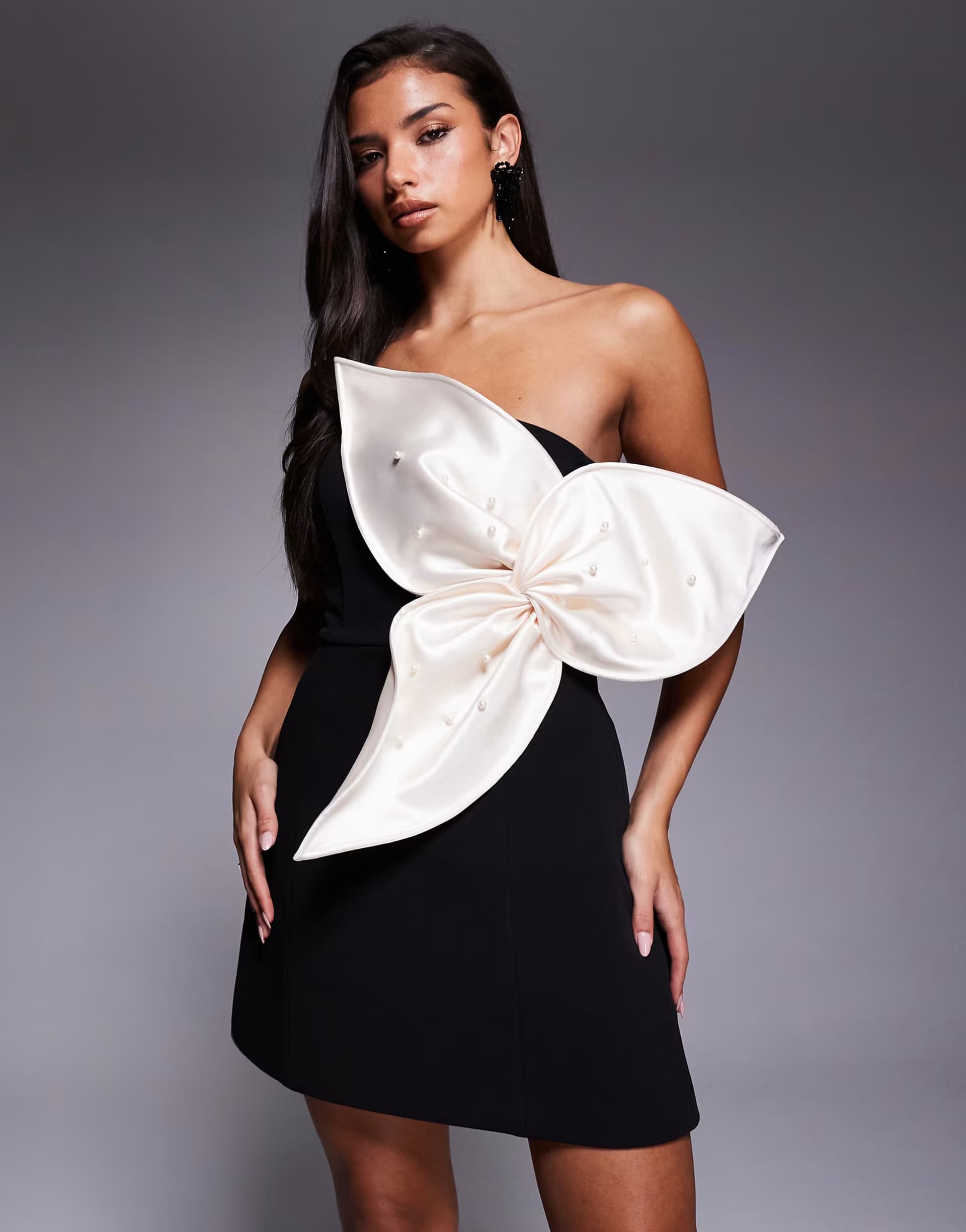 ASOS ASOS LUXE bandeau mini dress with 3D flower in black