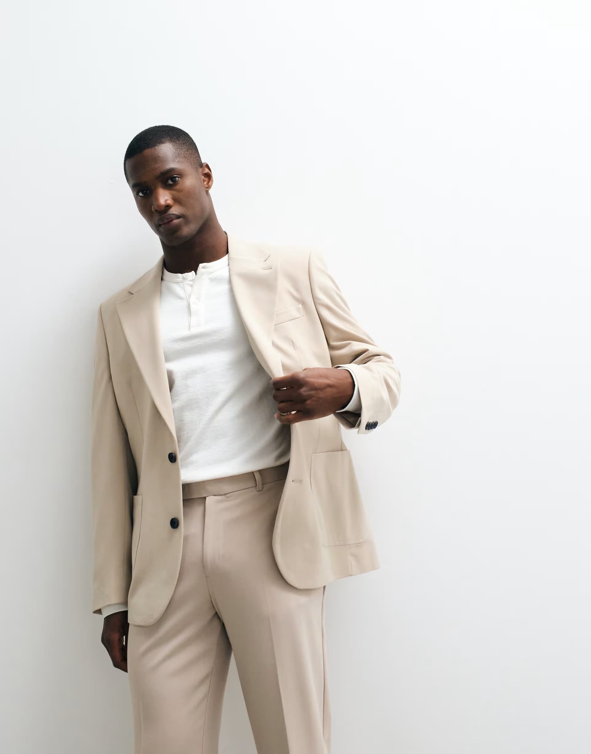 ASOS ASOS DESIGN FlexMax™ slim suit jacket in stone