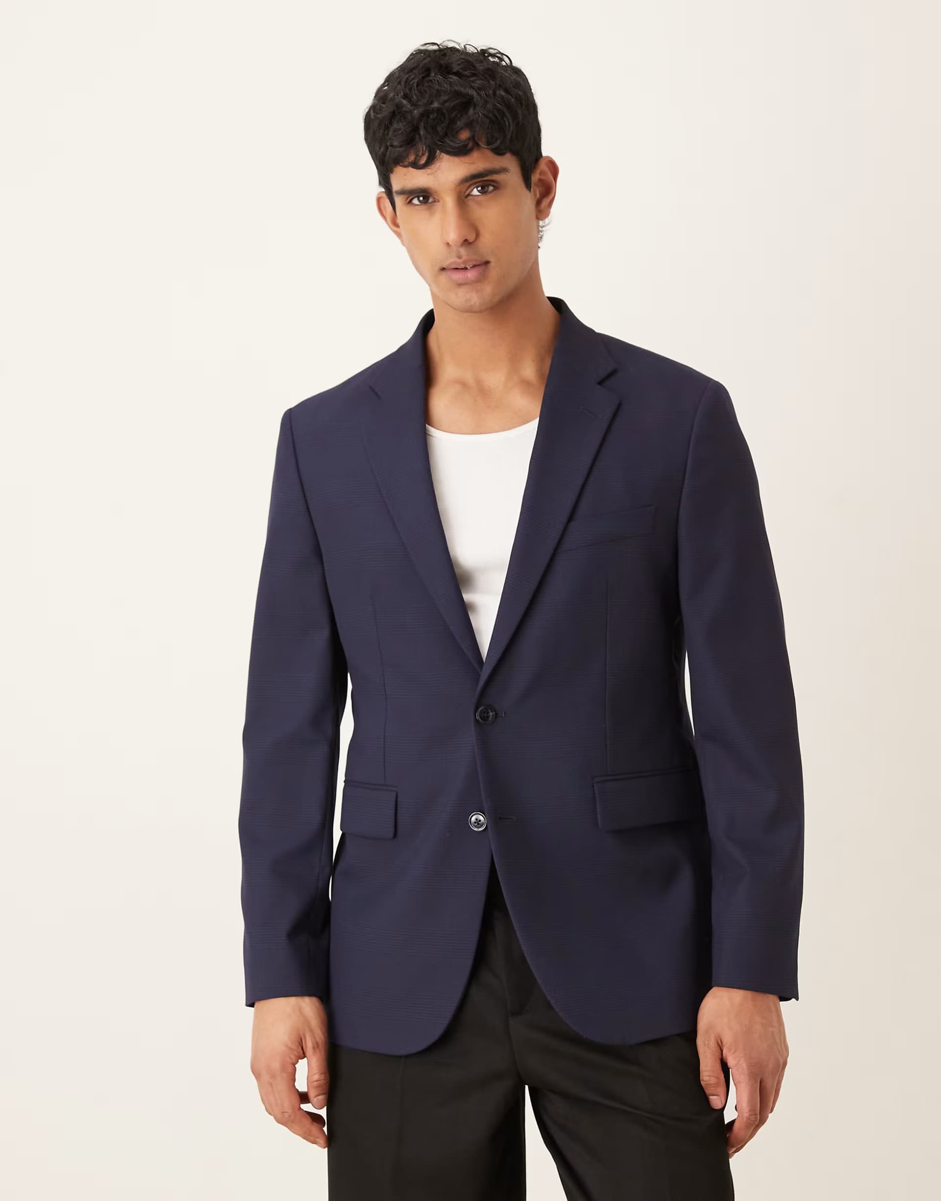ASOS ASOS Milan Slim Fit Checked Blazer in Navy