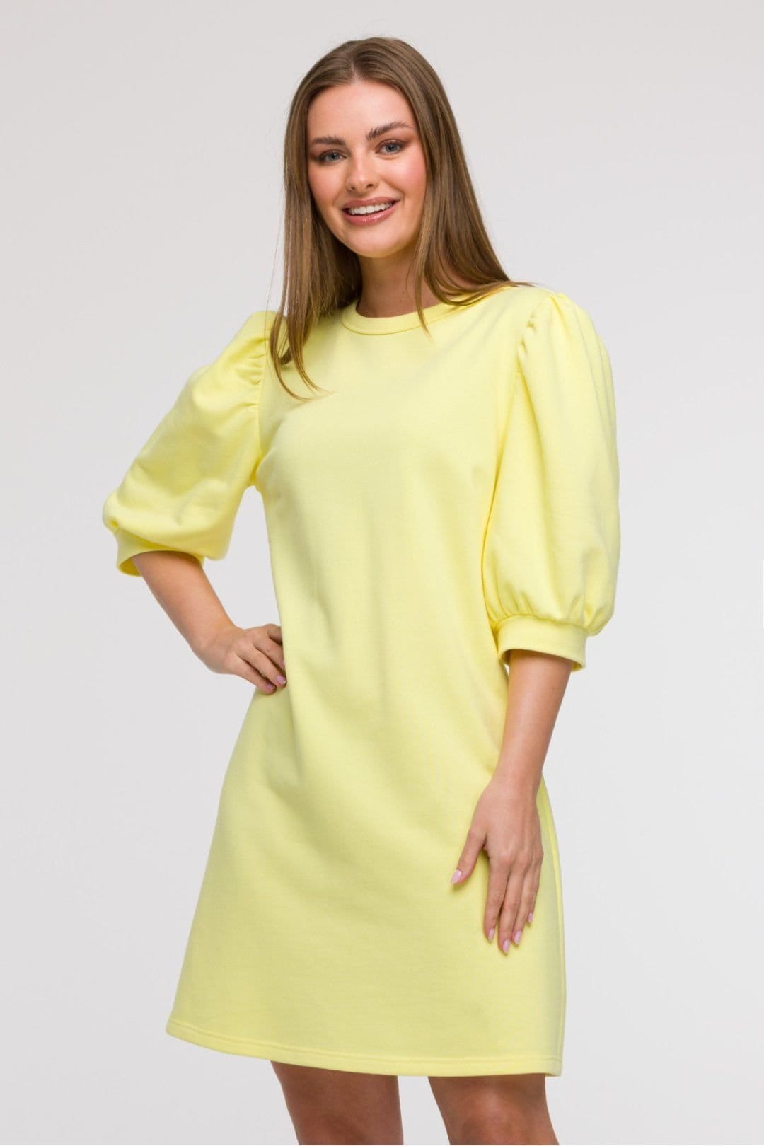 Love Lace Love Lace Women's Airy A line Day Dress with 3/4 Sleeves in Yellow - 1