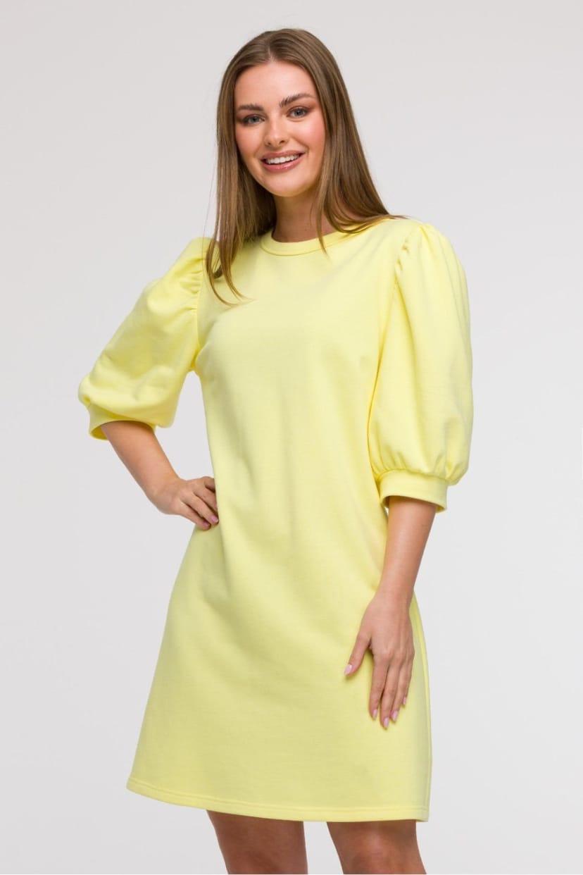 Love Lace Love Lace Women's Airy A line Day Dress with 3/4 Sleeves in Yellow - 1