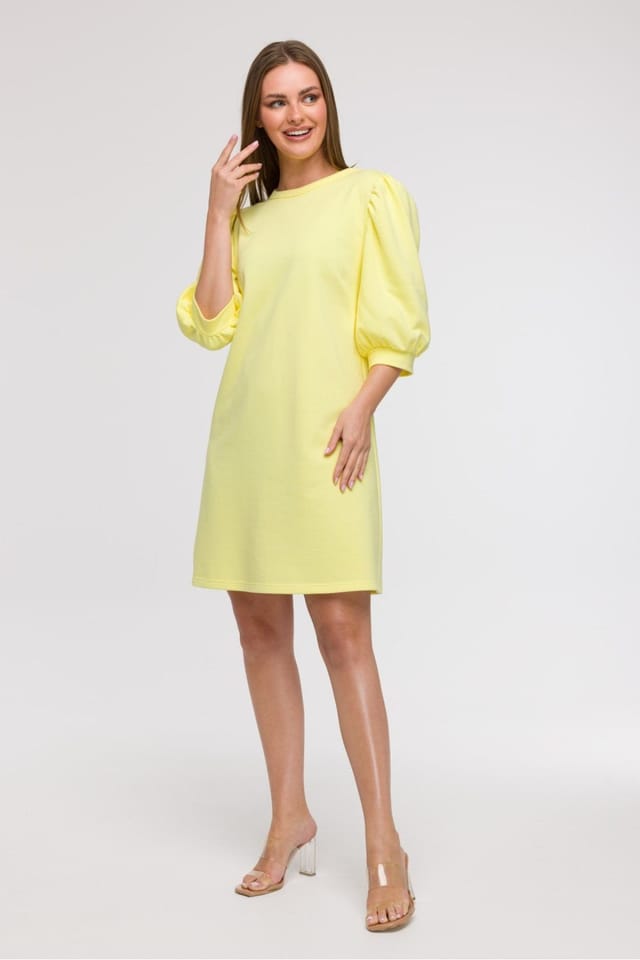 Love Lace Love Lace Women's Airy A line Day Dress with 3/4 Sleeves in Yellow - 2