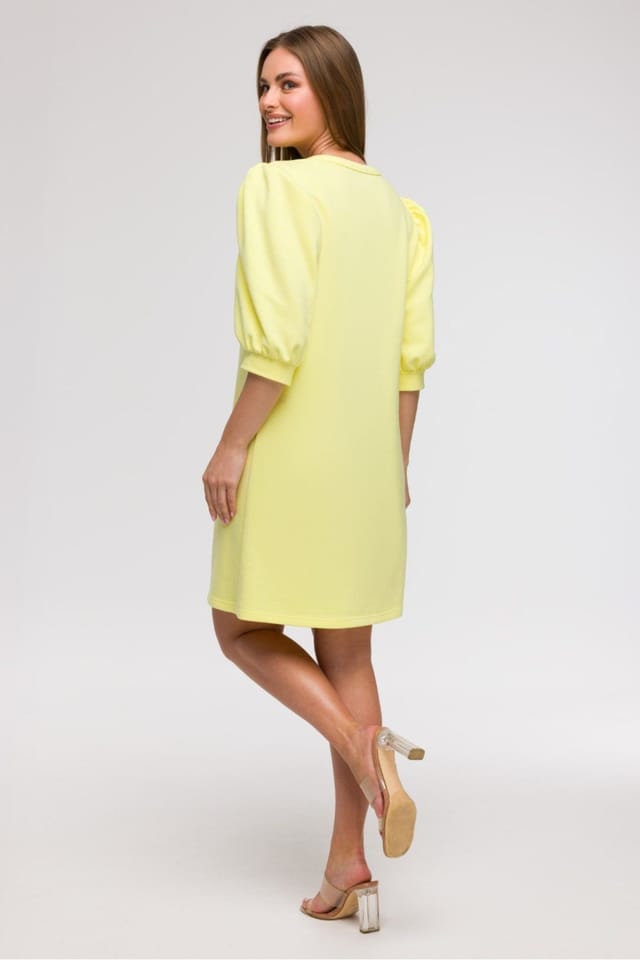Love Lace Love Lace Women's Airy A line Day Dress with 3/4 Sleeves in Yellow - 3