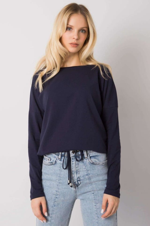 Love Lace Love Lace Women's Straight Cut Long Sleeve Blouse Tie Bottom in Blue - 2