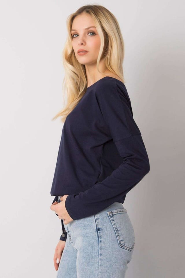 Love Lace Love Lace Women's Straight Cut Long Sleeve Blouse Tie Bottom in Blue - 3