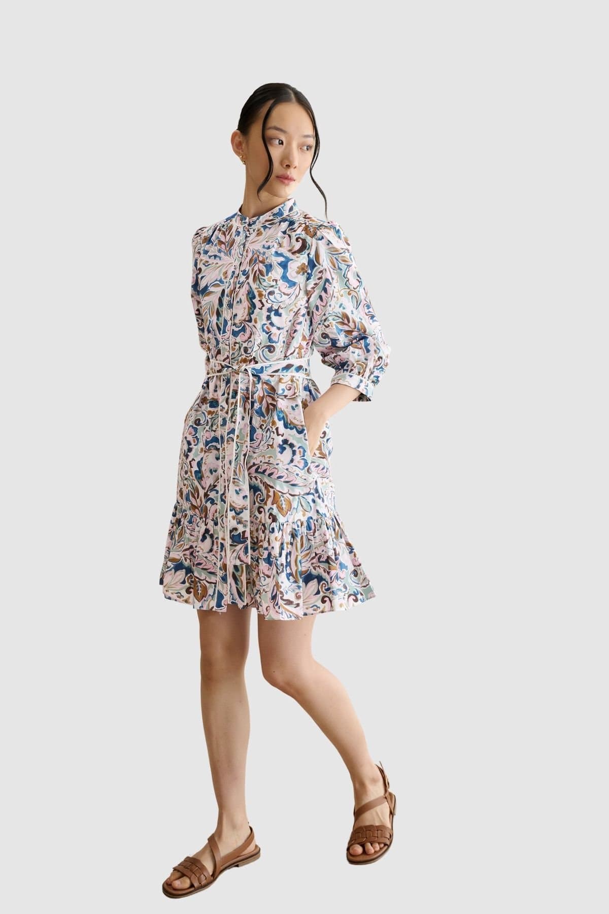 Hobbs London Hobbs London Women's Hope 3/4 Sleeve Tie Waist Mini Dress in Warm White