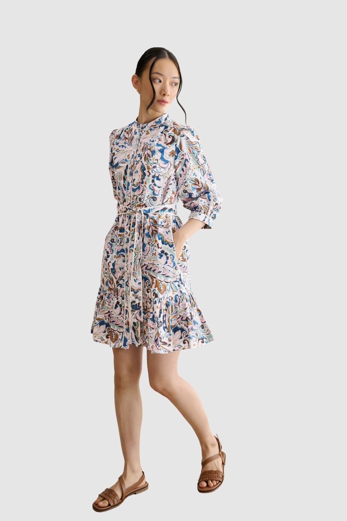 Hobbs London Floral Mini Dress in Warm White