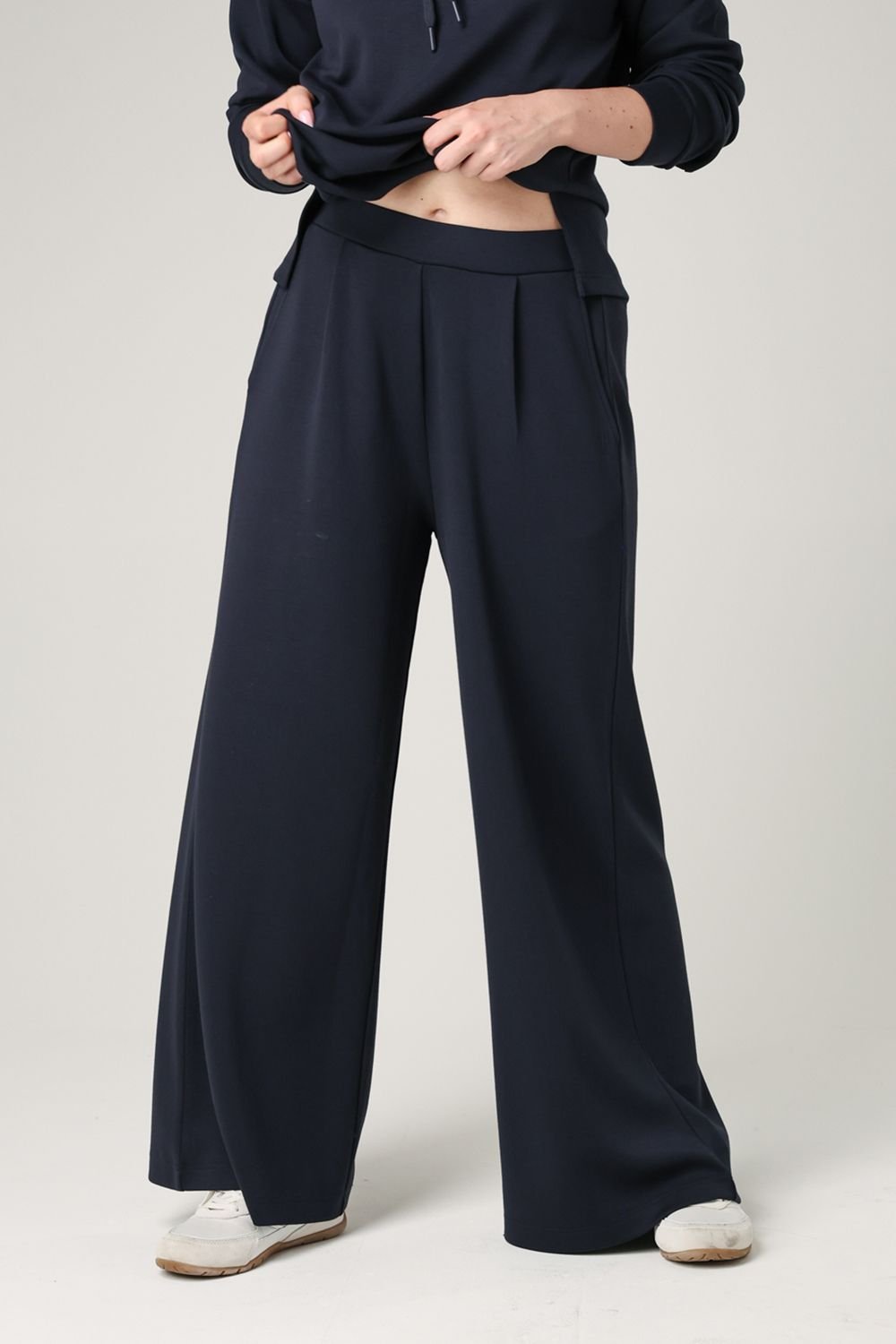 French Connection French Connection Women's Luxe Wide Leg Draped Trouser in Navy - 1