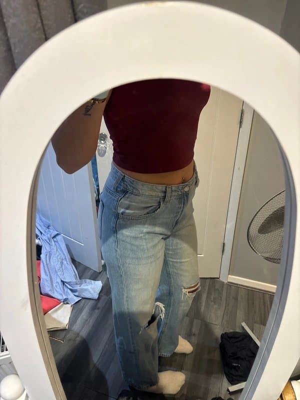 Bershka Bershka wide leg, Blue ripped jeans