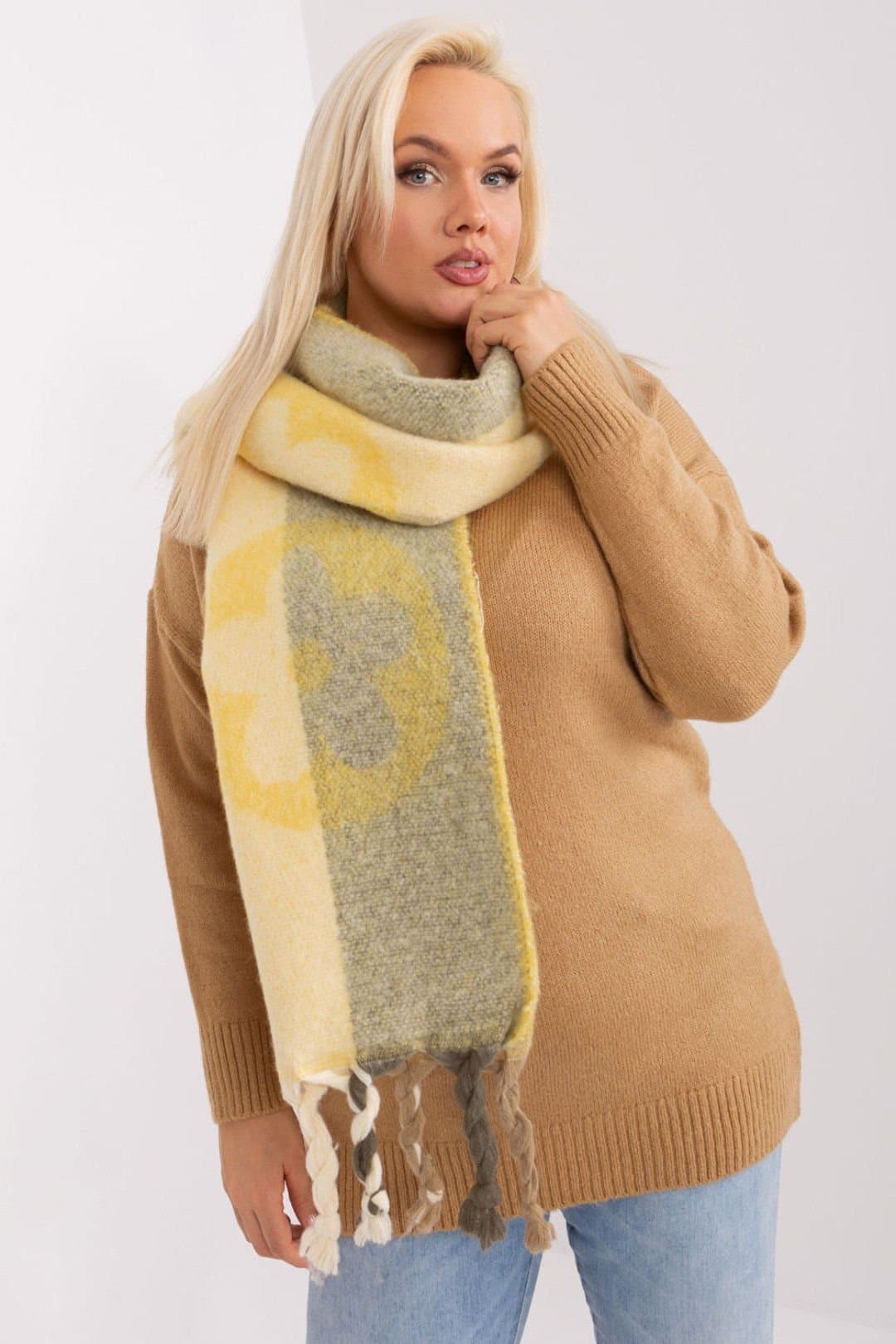 Love Lace Love Lace Yellow Striped Scarf with Tassels for Autumn Winter