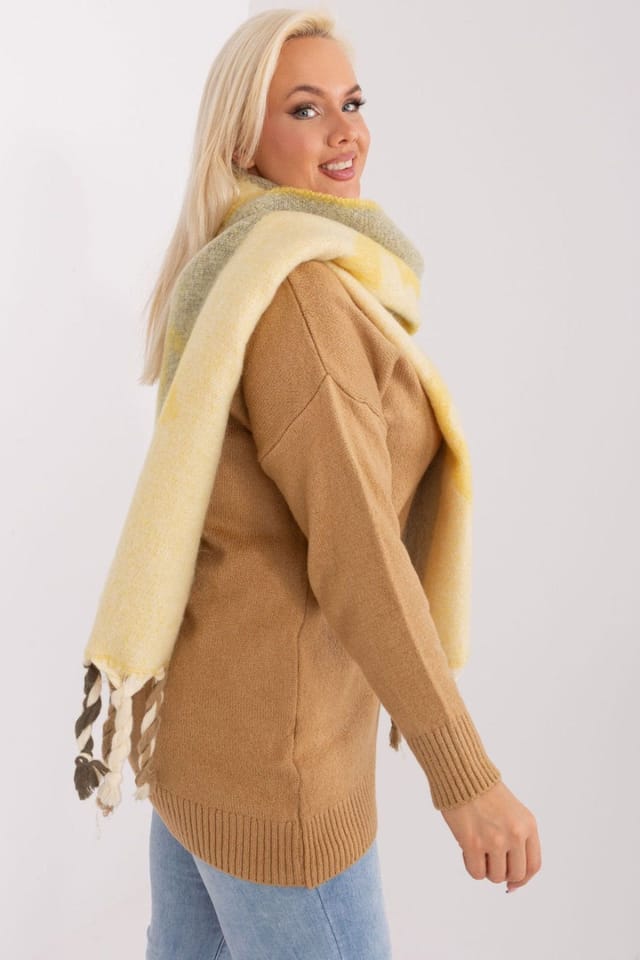 Love Lace Love Lace Women's Long Polyester Striped Scarf with Tassels for Autumn Winter in Yellow - 2