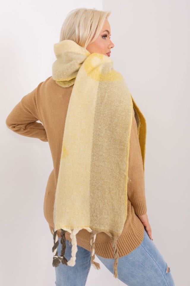 Love Lace Love Lace Women's Long Polyester Striped Scarf with Tassels for Autumn Winter in Yellow - 3