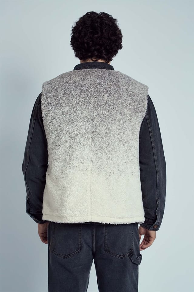 Native Youth Native Youth Men's Ombre Borg Round Neck Zip Gilet in Grey - 2