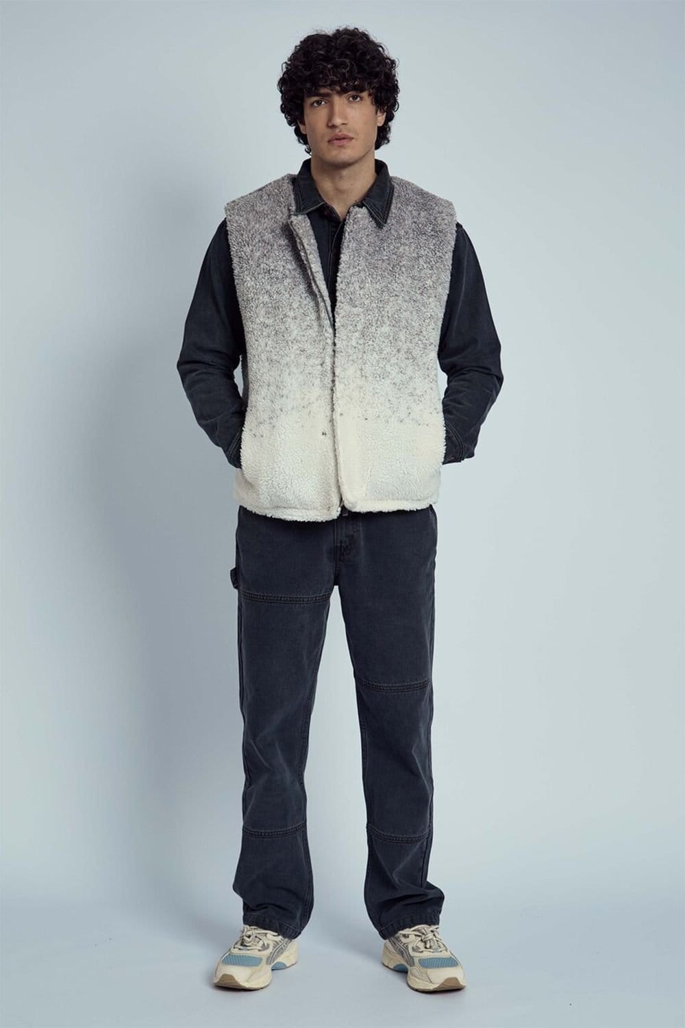 Native Youth Native Youth Men's Ombre Borg Round Neck Zip Gilet in Grey - 4