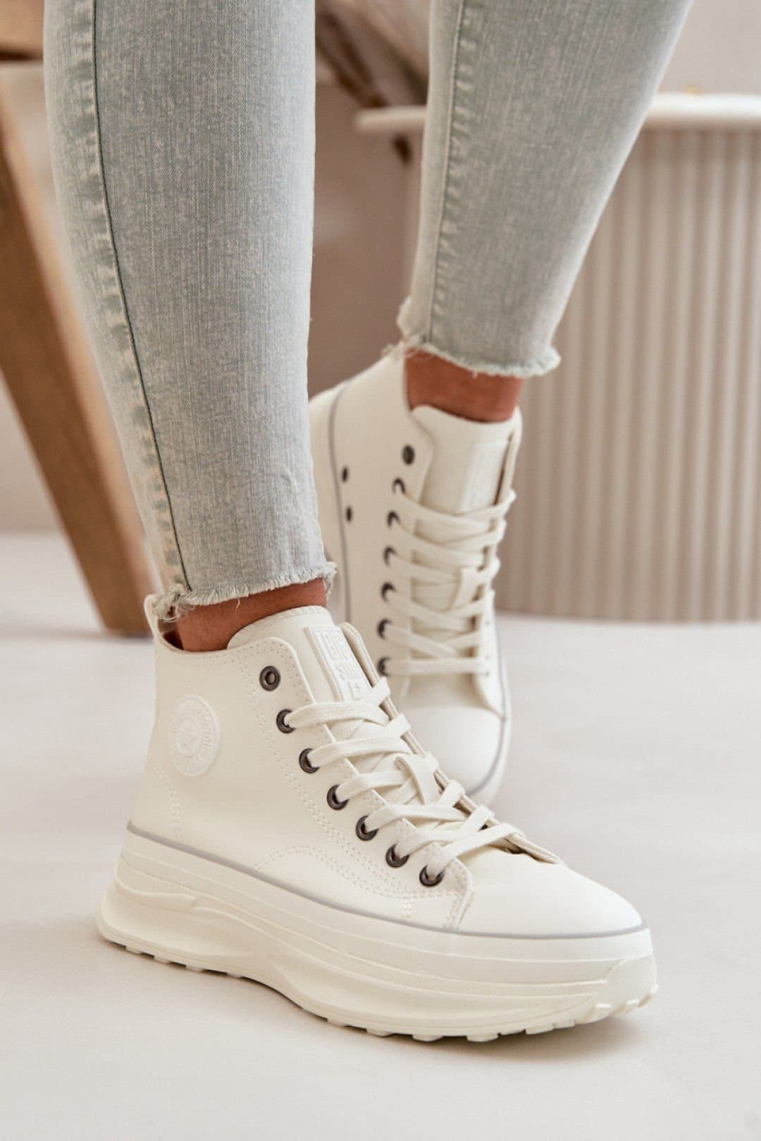 Love Lace Love Lace White PU Platform Sneakers for Women