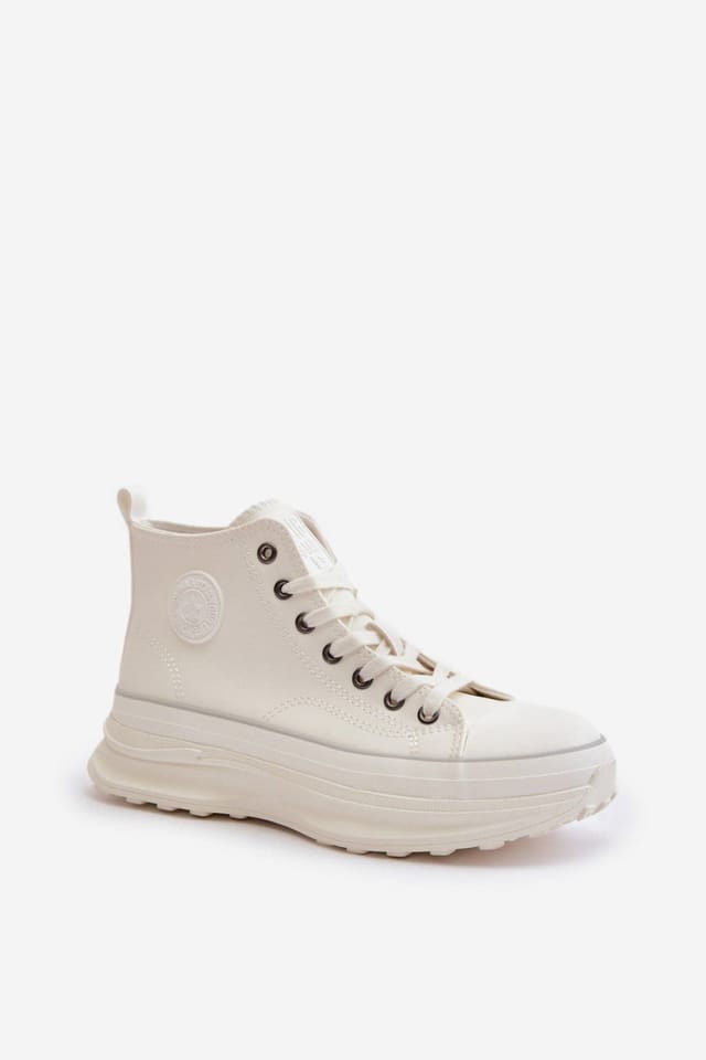 Love Lace Love Lace Women's Big Star PU Look Platform Sneakers Lace Rounded Toe in White - 2