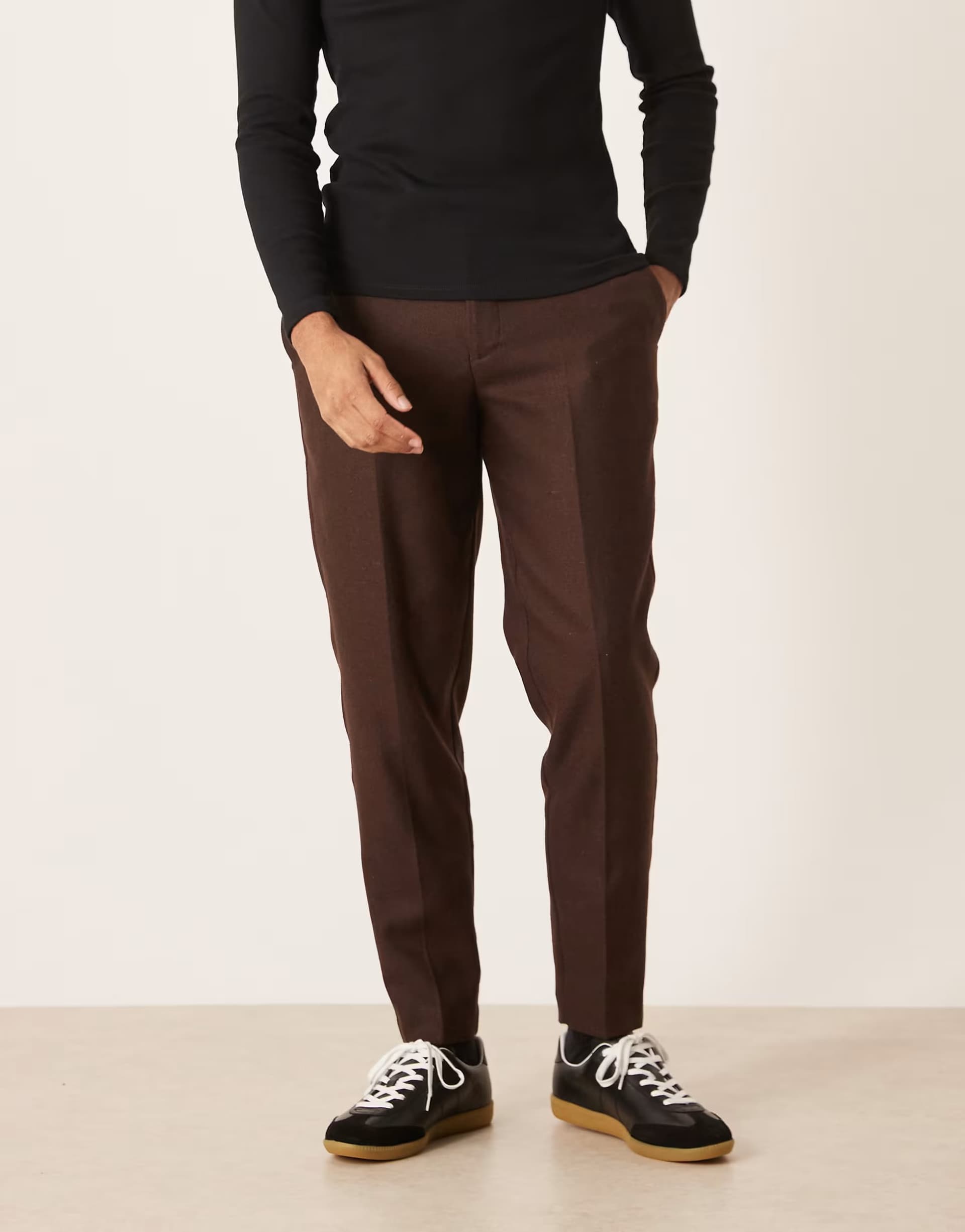 ASOS ASOS DESIGN smart tapered wool blend trousers in dark brown