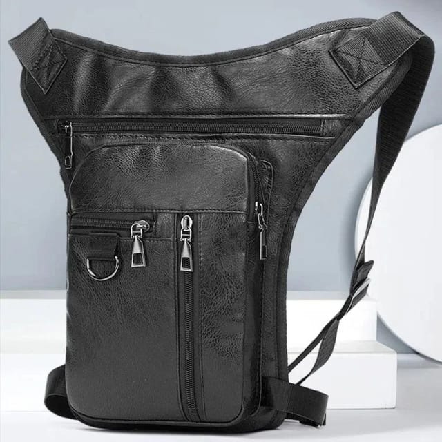 EONLION EONLION Men's Black Pu Leather Drop Leg Bag - 2