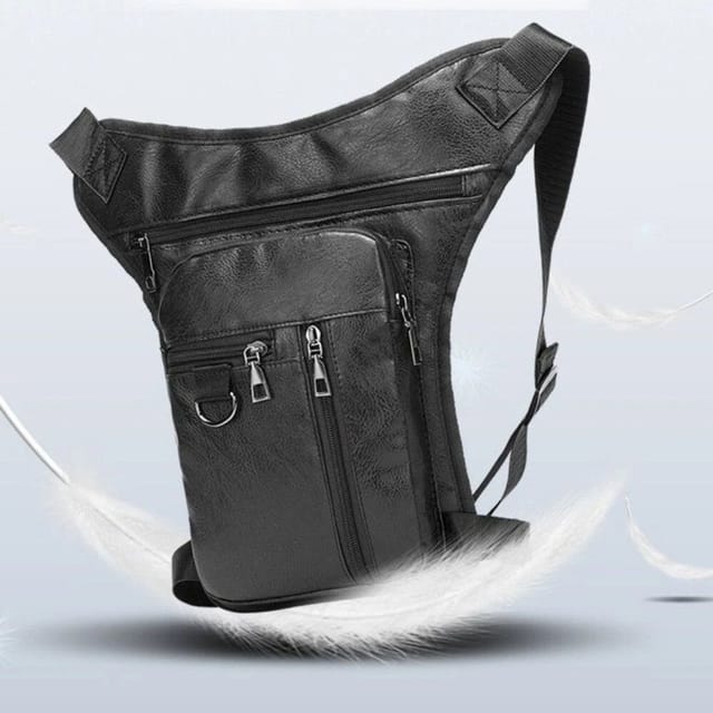 EONLION EONLION Men's Black Pu Leather Drop Leg Bag - 3