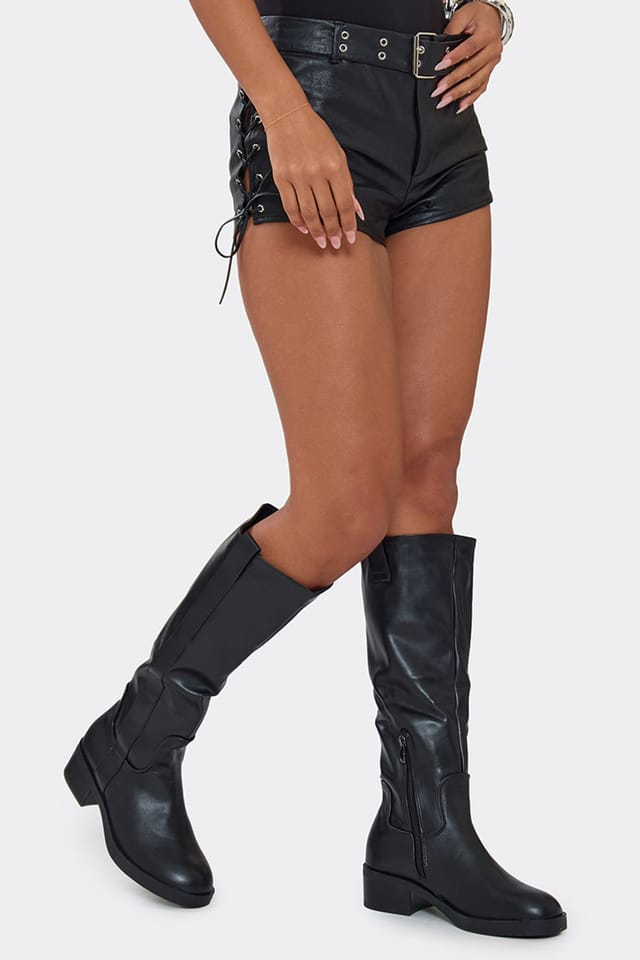 EGO EGO Women's Knee High Faux Leather Block Heel Boots in Black - 2