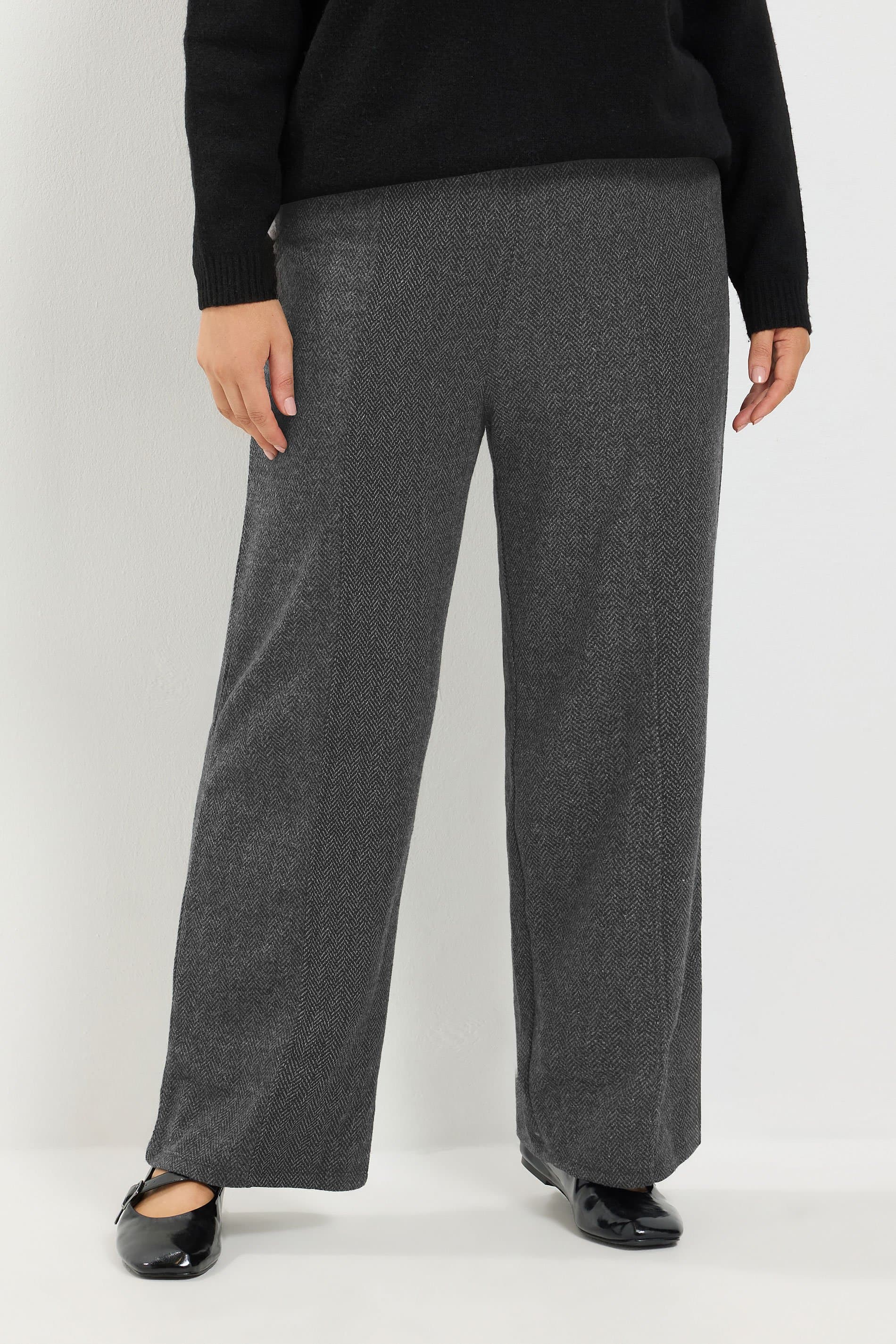Yours Plus Size Grey Soft Touch Herringbone Trousers