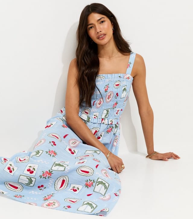 New Look Women's Blue Patchwork Print Shirred Bodice Midi Dress New Look - 3