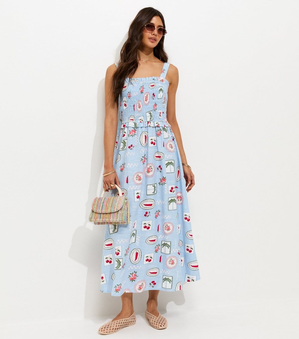 New Look Women's Blue Patchwork Print Shirred Bodice Midi Dress New Look - 4
