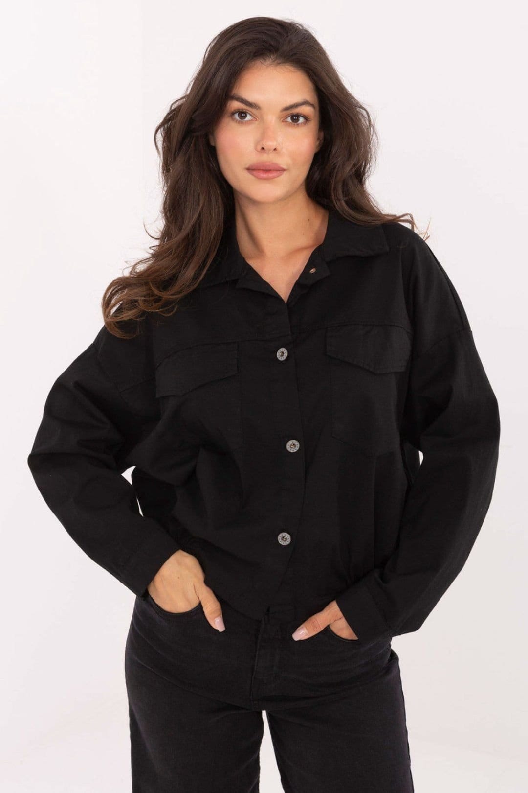 Love Lace Black Cotton Long Sleeve Pocket Shirt