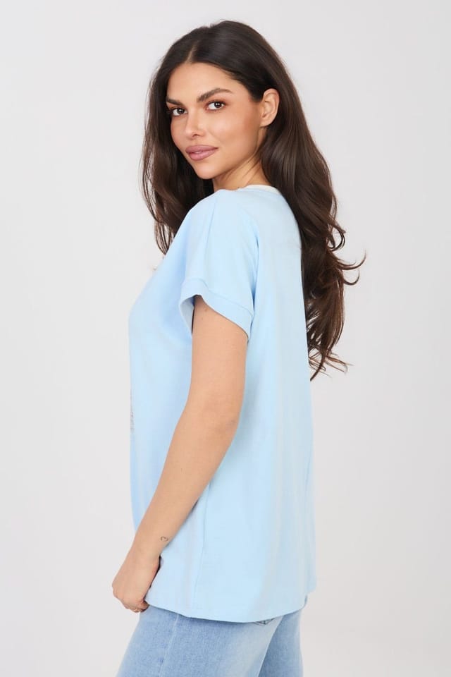 Love Lace Love Lace Women's Casual Cotton Elastane Blouse With Sequin Style 225456 in Blue - 3