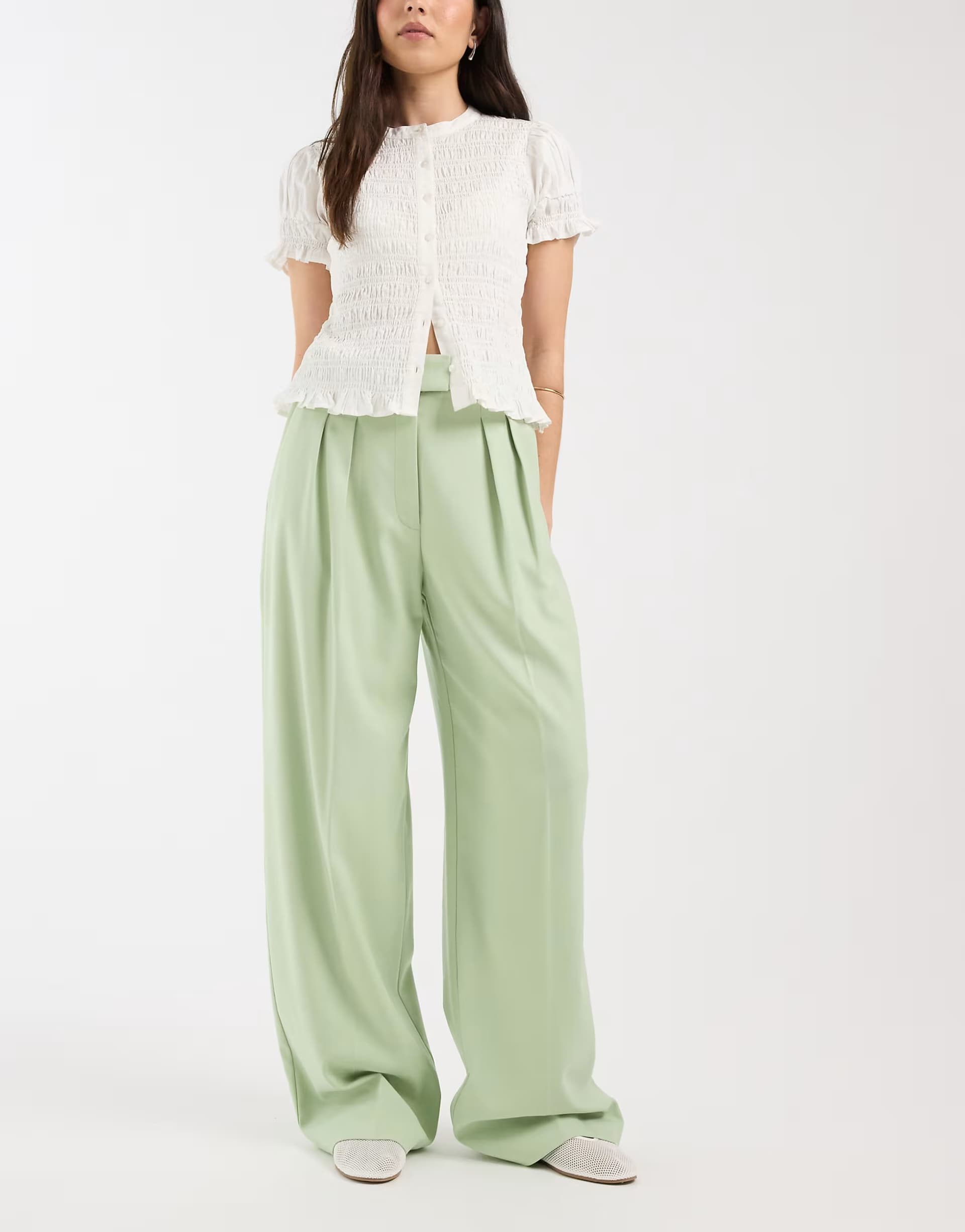 ASOS ASOS DESIGN tailored wide leg trousers with pleat detail in sage
