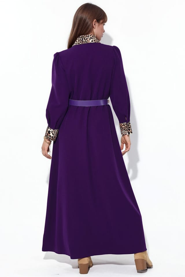 MSN Collection MSN Collection Women's Leopard Print Maxi Shirt Dress in Purple - 3
