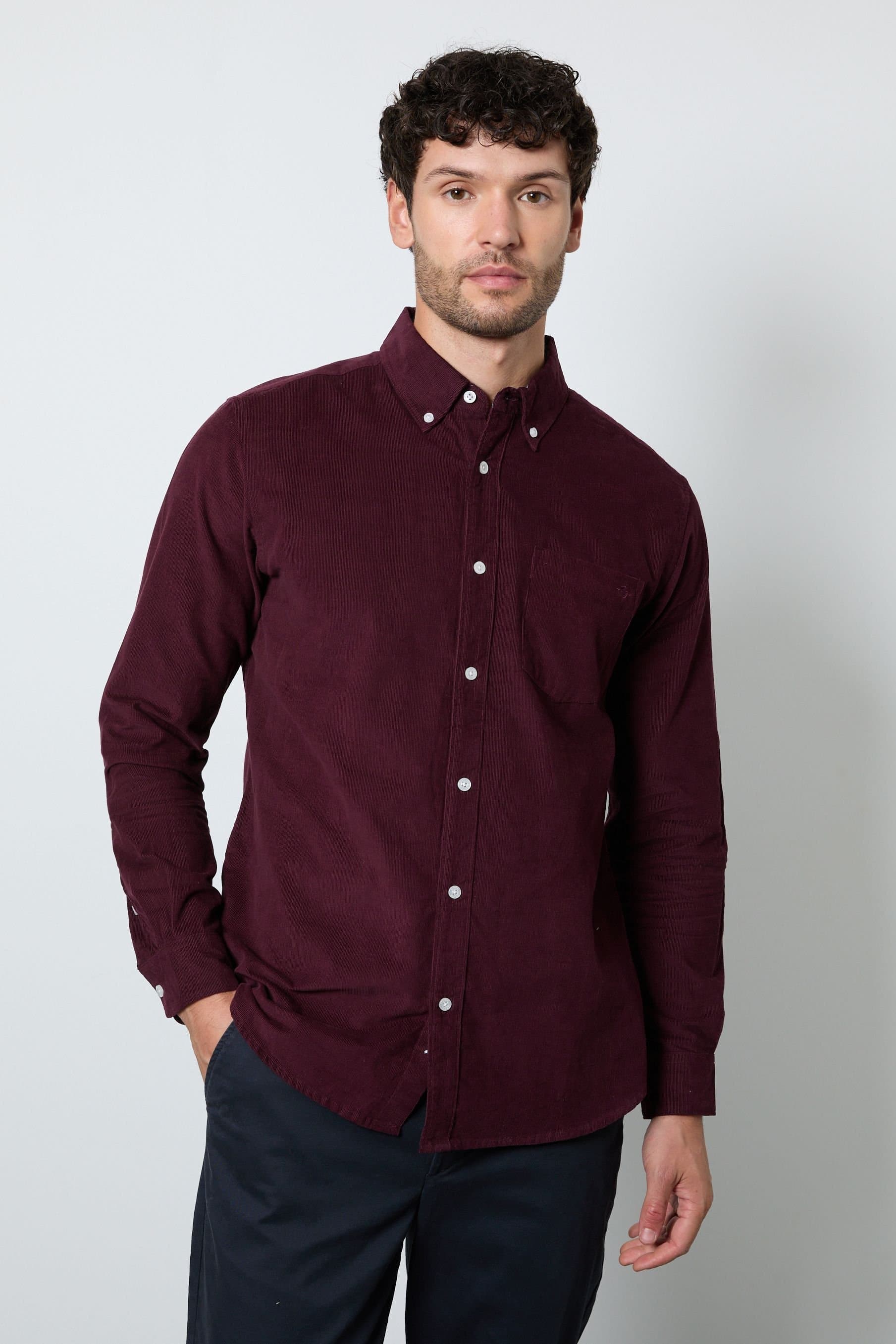 Maine Maine Men's Plum Corduroy Long Sleeve Shirt