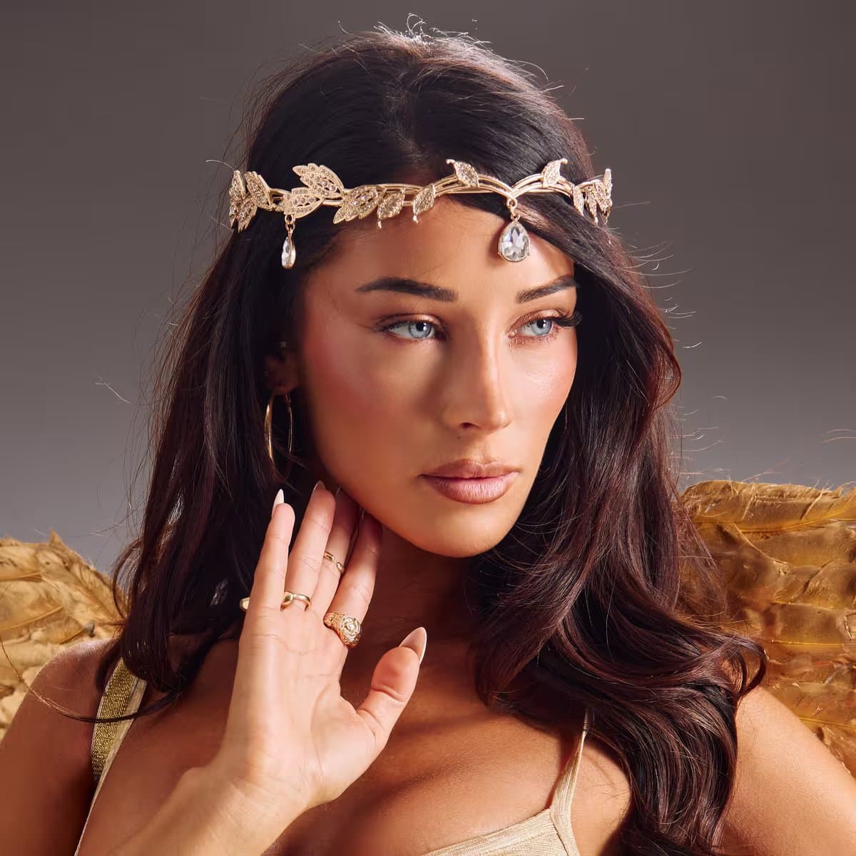 EGO Drop Gem Leaf Detail Headband In Gold, Women's Size UK 0