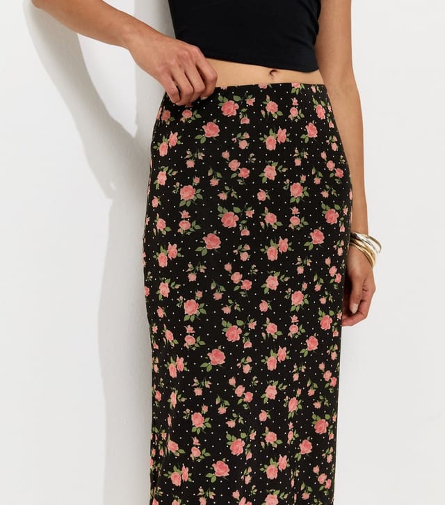 New Look Women's Black Floral Mesh Midi Skirt New Look - 2