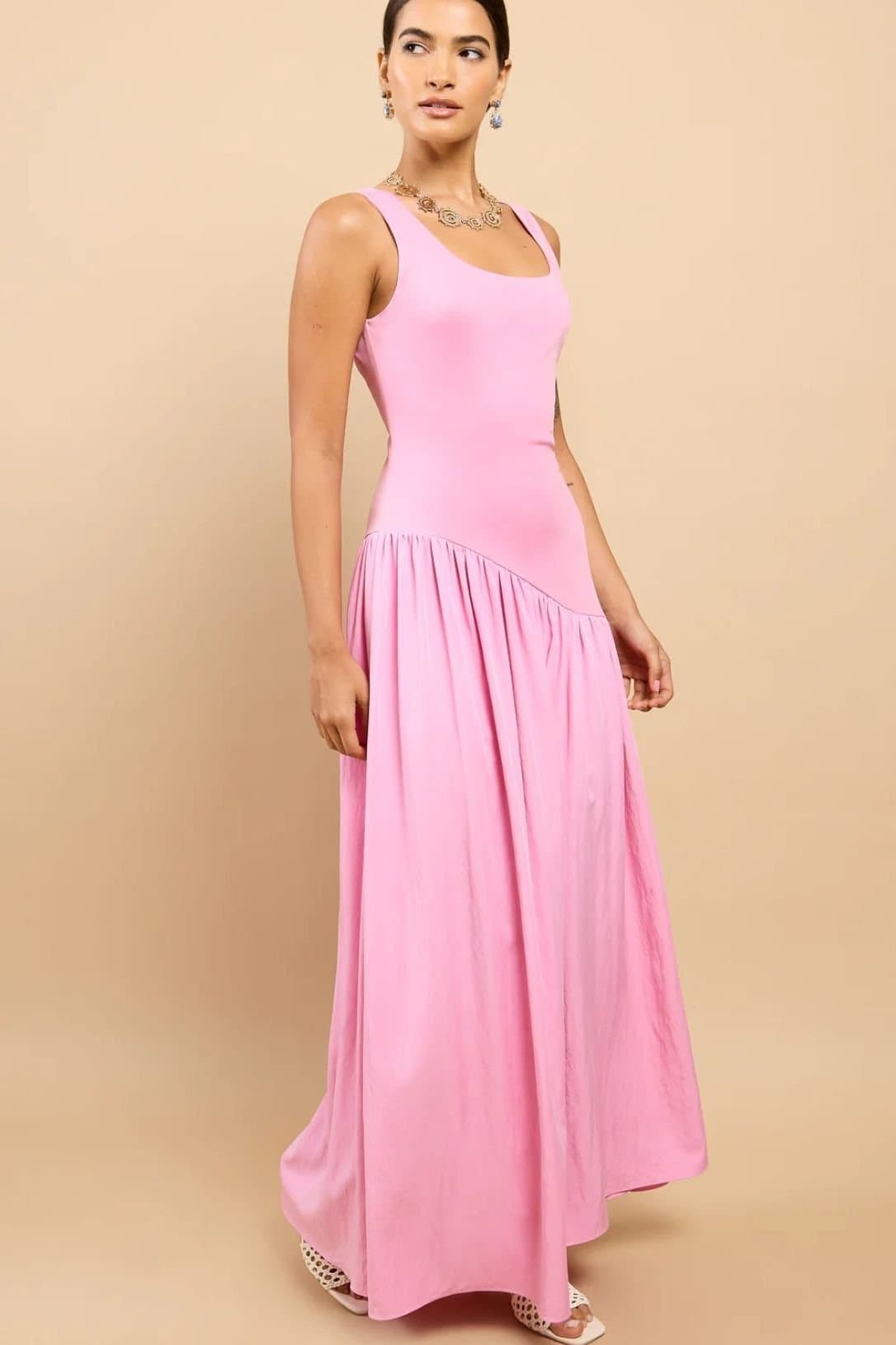 Little Mistress Little Mistress Pink Dropped Waist Midi Dress
