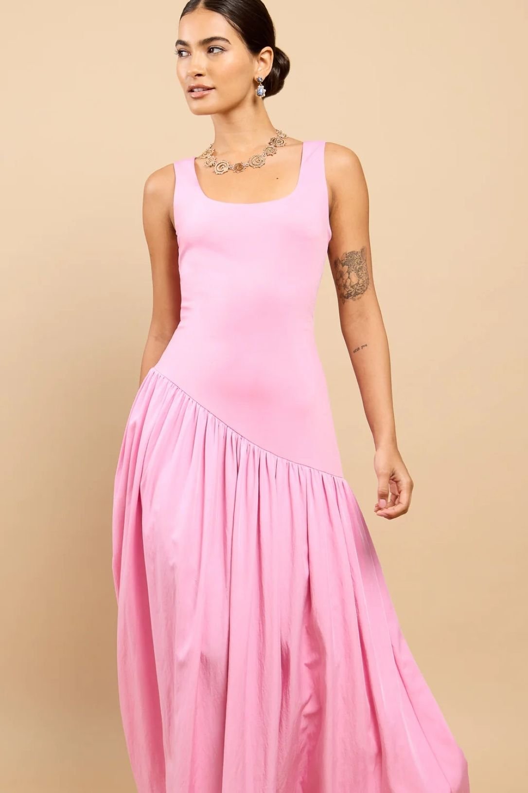 Little Mistress Little Mistress Women's Pink Dropped Waist Midaxi Dress - 4