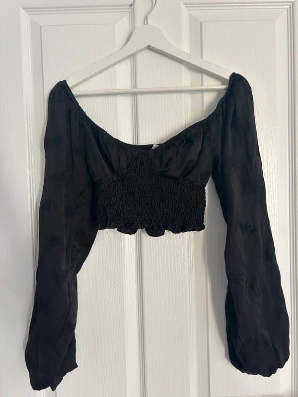 Bershka Black Broderie satin top- Size Medium
