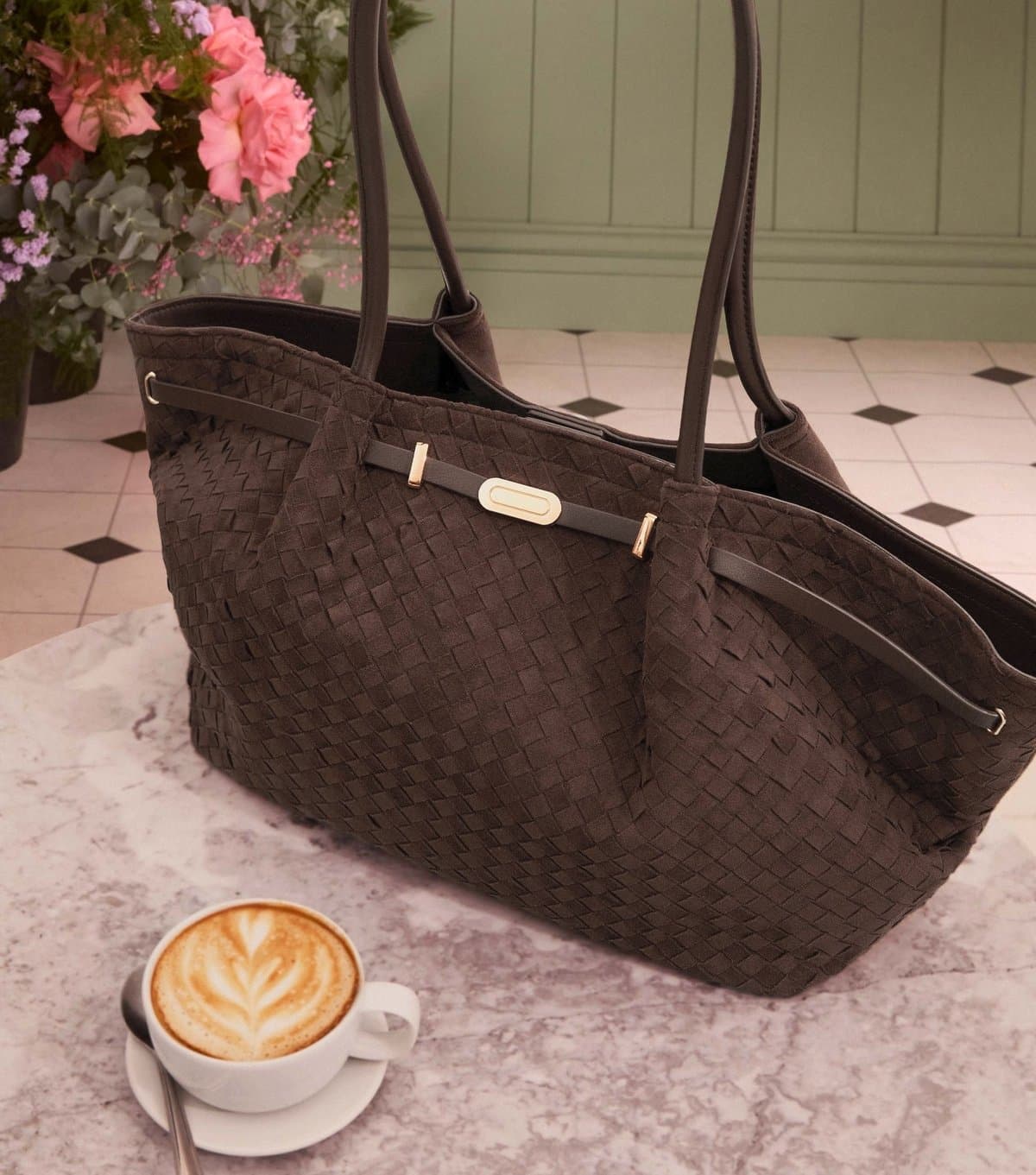 New Look New Look Dark Brown Faux Suede Woven Tote Bag