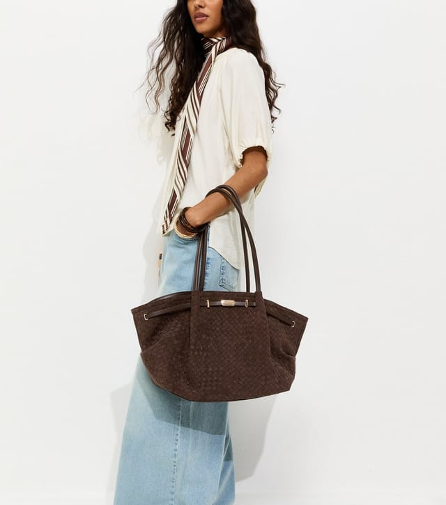 New Look Dark Brown Faux Suede Woven Winged Tote bag New Look - 3